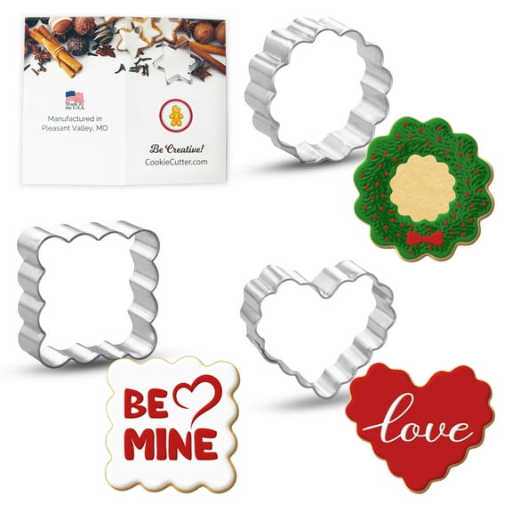 Foose Mini Fluted Heart Round Square Cookie Cutter 3 Pc Set HS0468 - USA