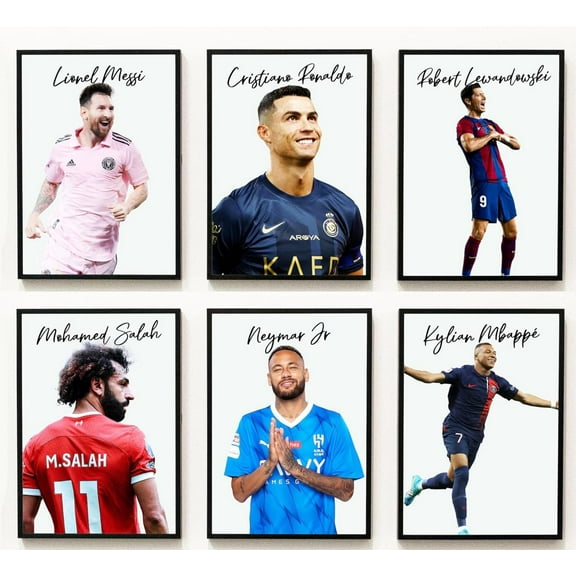 Foot Ball Super Star Soccer Players Canvas Wall Poster Set Of 6 Prints Messi Neymar Mbappe Ronaldo Lewandowski Salah Poster 8x10 inch Unframed