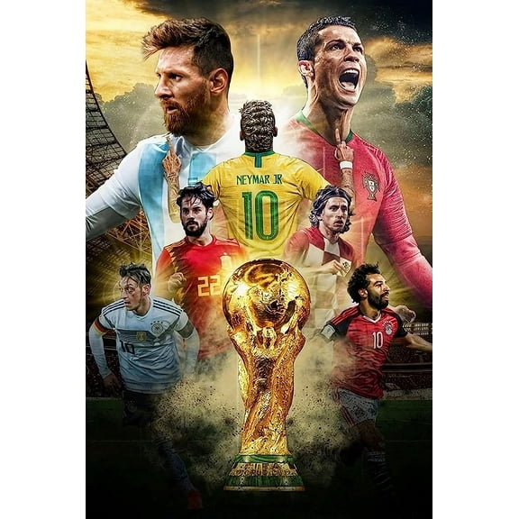 Foot Ball World Cup Soccer Star Poster, MES Football Canvas Poster, Motivational Sport Soccer Football Player Wall Art for Man Cave Office Home Decor, Gift for Him, 12x16 inches Unframed