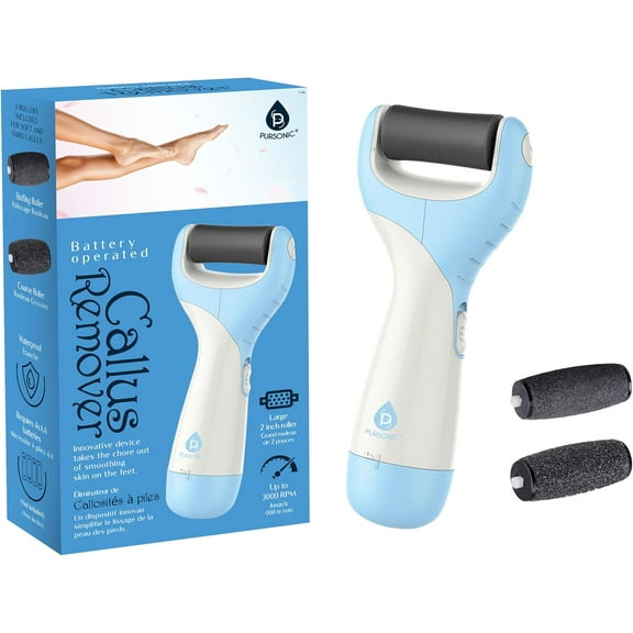 Foot Callus Remover Battery-Operated Electric Foot Scrub Pedicure Tool- Electronic Foot File Dead Skin Remover for Feet with 2 Spinning Foot Pumice Heads for Cracked Skin