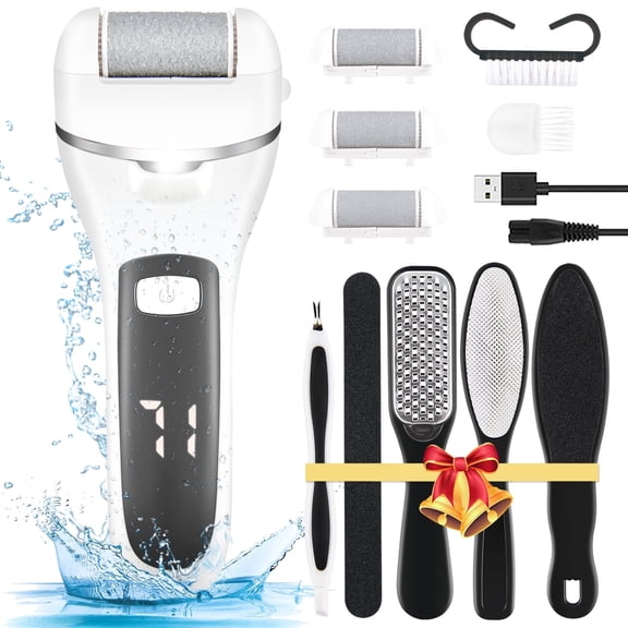 Foot Callus Remover Electric Callus Remover for Feet, TIFOR Electric Foot Scrubber Dead Skin Remover,12-in-1 Pedicure kit for Dead Skin&Cracked Heel or Rough Hand with 3 Roller Heads 2 Speed (white)