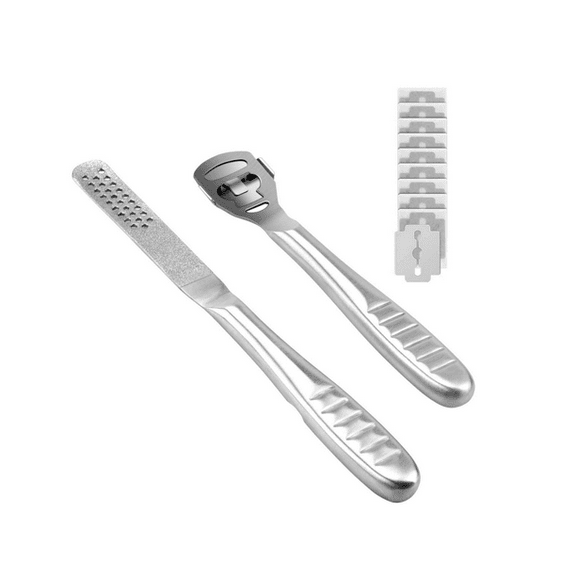 Foot Callus Remover, Hard Skin Remover Foot File Set, Premium Stainless Steel Foot Rasp Callus Shaver Foot Files with 10 Blades for Wet and Dry Feet Sliver