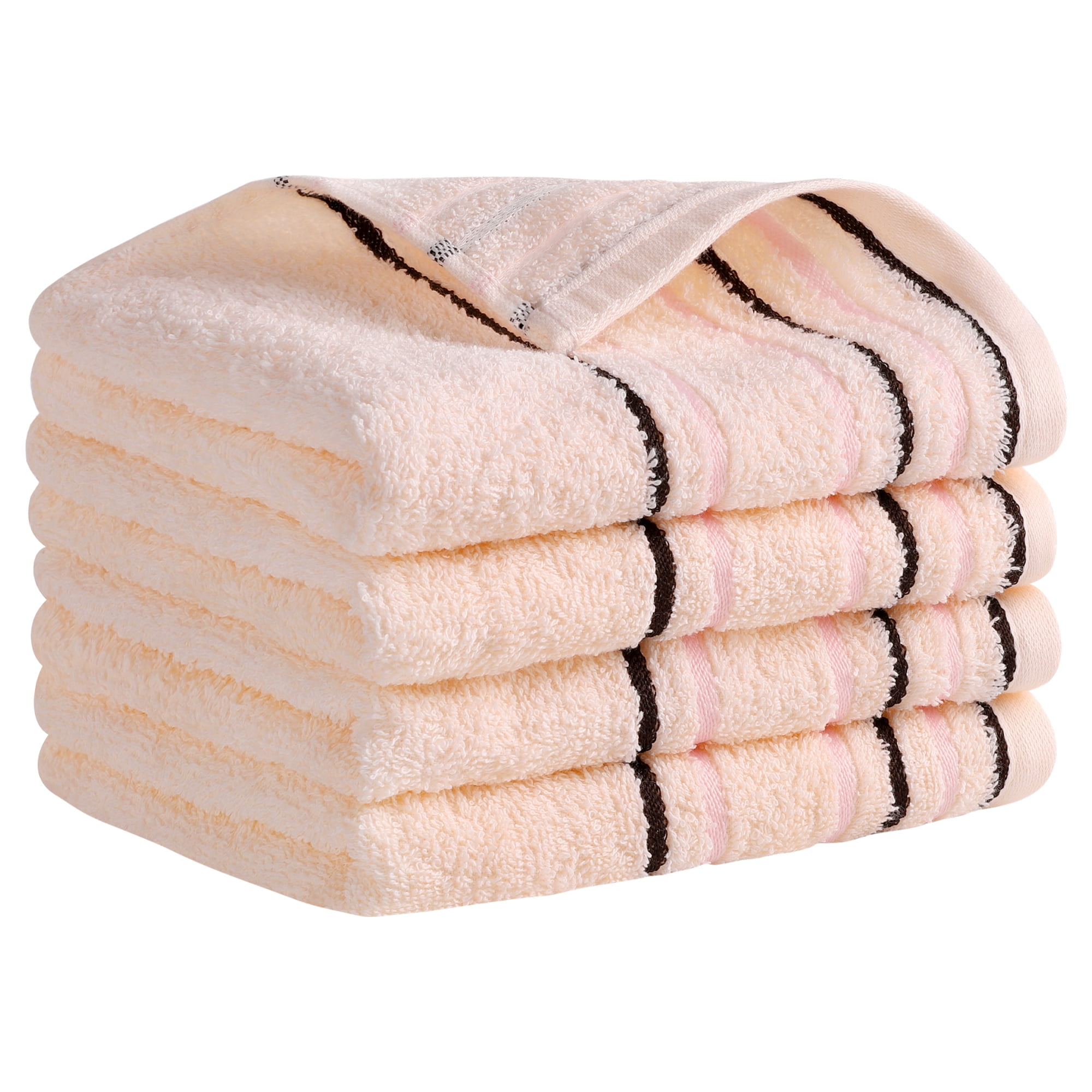 Unique Bargains Striped Pattern Absorbent Hand Towels Light Pink 4-Piece 13" x 27"