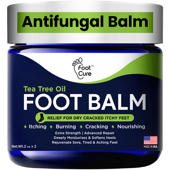 Foot Cure Athletes Foot Treatment Balm - 10% Zinc Undecylenate Antifungal Cream, Moisturizing Tea Tree Oil Jock itch Cream, Relieves Itching Burning & Scaling - 2oz