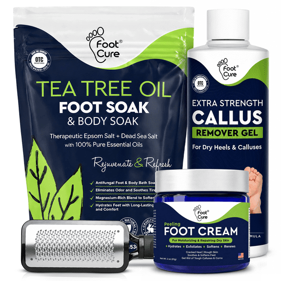 FootCure Tea Tree Foot Soak & Callus Remover Gel - Antifungal Foot Cream for Cracked Heel, Callus Remover Gel with Exfoliator