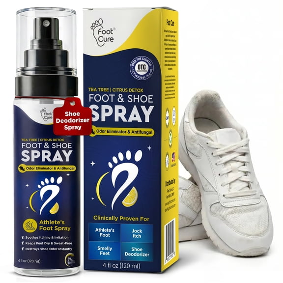 FootCure Foot Odor Spray - Citrus Shoe Deodorizer Spray for Smelly Feets, Athletes Foot Spray Odor Eliminator, No Smelly Shoes 120ml