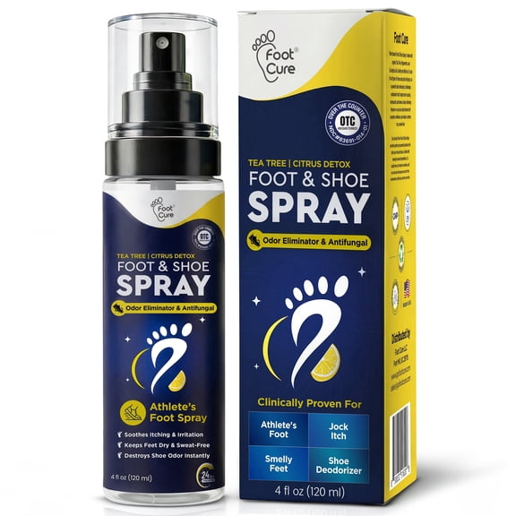 FootCure Foot Odor Spray - Citrus Shoe Deodorizer Spray for Smelly Feets, Athletes Foot Spray Odor Eliminator, No Smelly Shoes 120ml