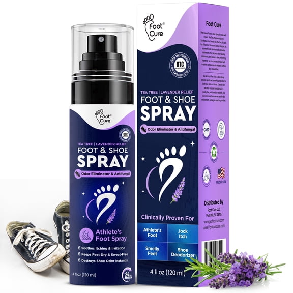 Foot Cure Shoe Deodorizer Spray - Lavender Shoe Deodorizer for Smelly Feet, Athletes Foot Spray Odor Eliminator & Sweat Control, Prevents Odors 120ml