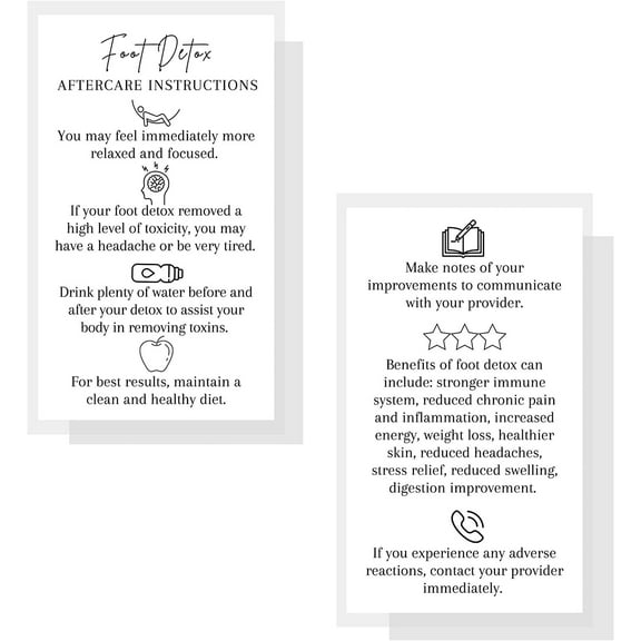 Foot Detox Aftercare Cards  50 Pack  Physical Printed 2x3.5" inch Business Card Size  Spa Supplies  Minimalist Design  Medical Spa White Card Design
