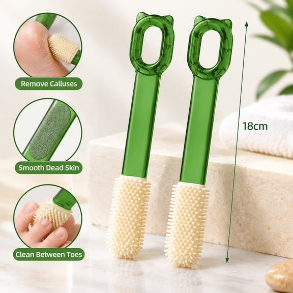 Foot File Callus Remover for Feet, 2 Pack Foot Scrubber Brush with Bristles, Foot Rasp Dead Skin Remover, Multipurpose Foot Care Tool for Heels, Toes, and Foot Cleansing, Green, 18cm ABS