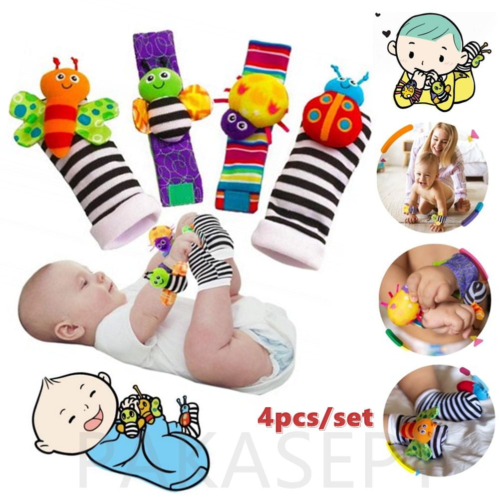 Foot Finder Socks & Wrist Rattles, 4pcs Newborn Toys for Baby Boy or
