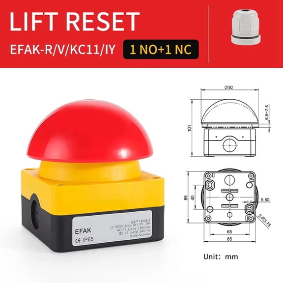 Foot/Hand Switch IP65 EFAK Mushroom Head Emergency Stop Push Button Switch Self-Locking Self-Resetting Anti-Sho A
