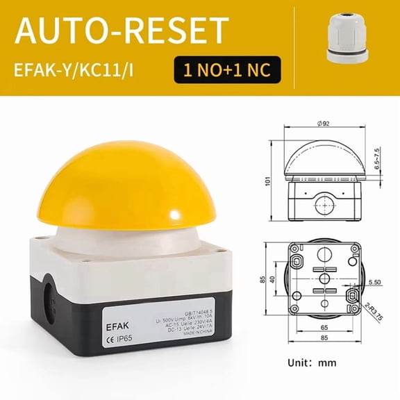 Foot/Hand Switch IP65 EFAK Mushroom Head Emergency Stop Push Button Switch Self-Locking Self-Resetting Anti-Sho B