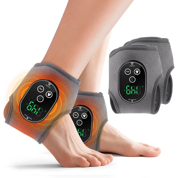 Ankle Heated Wrap Brace, Ankle Heating Pad, Cordless Ankle Massager with Heat with 4 Heat Levels, 3 Vibration & Timing Modes, 3000mAh Battery, Heated Ankle Wrap for Ankle Tension, Gray 2pcs
