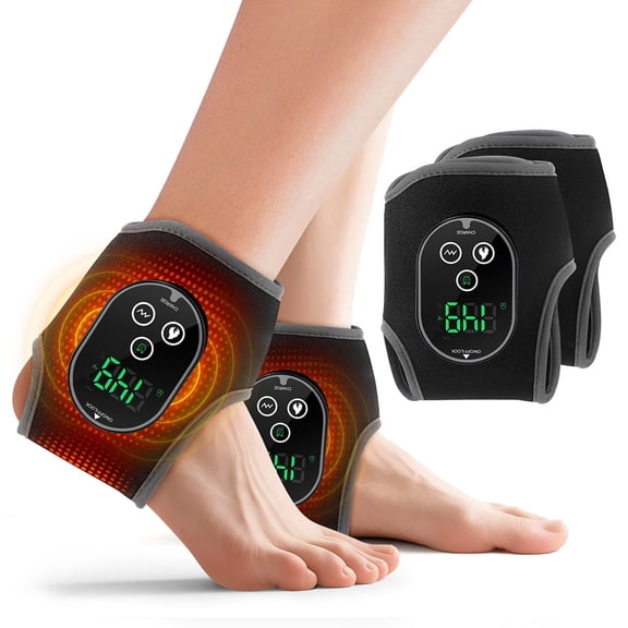 Ankle Heated Wrap Brace, Ankle Heating Pad, Heated Feet Wrap with 4 Heat Levels, 3 Vibration & Timing Modes, 3000mAh Battery, Cordless Ankle Massager with Heat for Ankle Tension, Black 2pcs