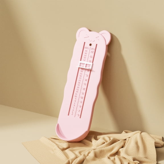 Foot Length Measuring Gauge - Plastic Shoe Sizer with Adjustable Stopper, Non-Slip Base, Pink, 9.84 x 3.27 x 0.79 Inches, Lightweight and Portable Foot Measurement Tool