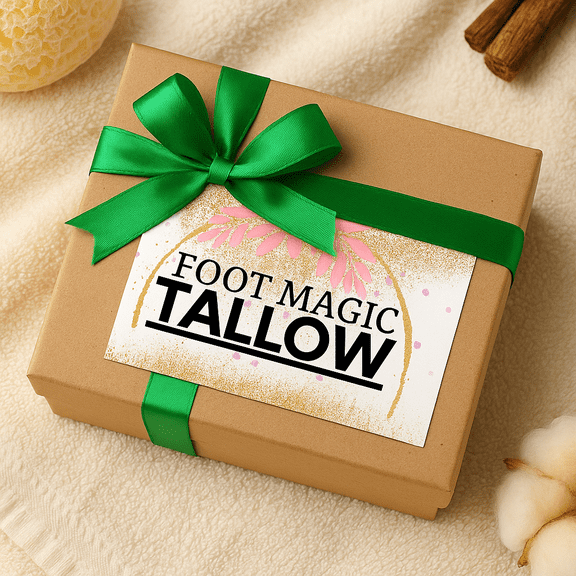 Foot Magic Gift Set: Refreshing Mint Tallow Foot Whipped Cream, Refreshing Mint Sugar Foot Scrub, Cozy Socks & Vanilla Mint Tallow Lip Balm