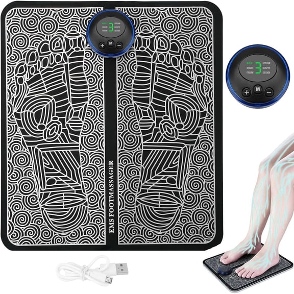 Foot Massage Pad, Electric Foot Stimulator Massager Foot Plate with 6 Modes & 9 Intensity Levels,Rechargeable Leg Reshaping Muscle Pain Relax Massage Mat for Muscle Relaxation Comfort