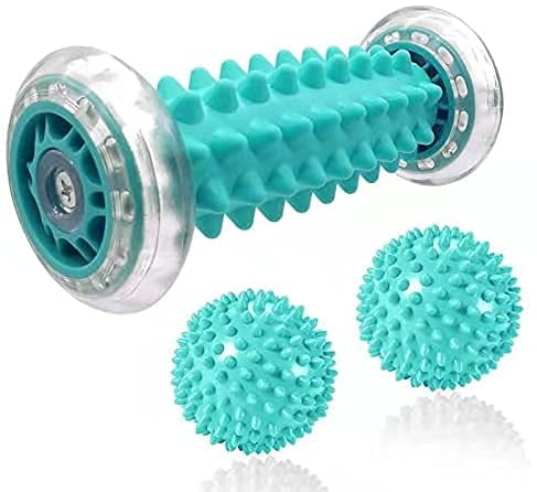 Foot Massage Roller and Spiky Ball Therapy Set,Manual Foot Massager for Plantar Fasciitis,Heel & Foot Arch Pain,Trigger Point Therapy, Muscle Recovery (Yellow)