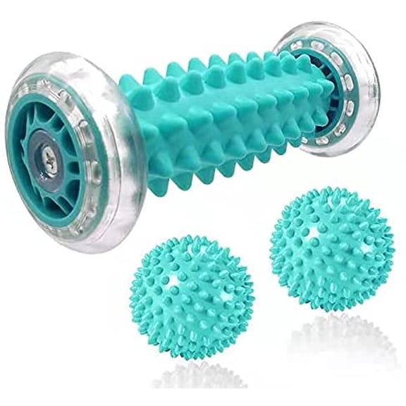 Foot Massage Roller and Spiky Ball Therapy Set,Manual Foot Massager for Plantar Fasciitis,Heel & Foot Arch Pain,Trigger Point Therapy, Muscle Recovery (Yellow)