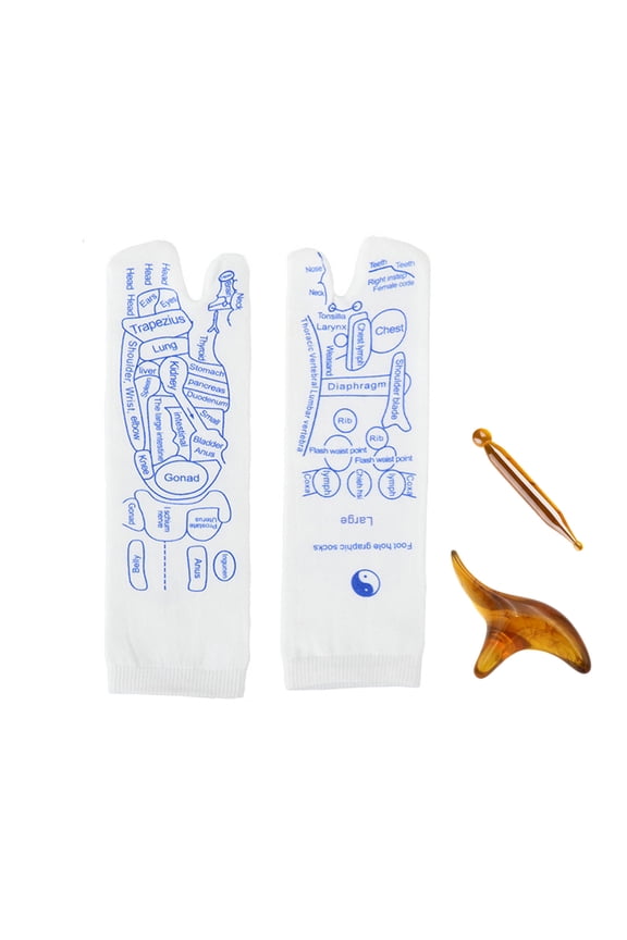 Foot Massage Socks, Acupuncture Stick, Reflexology Socks with Printed Foot Massage Diagrams for Precise Acupoint Stimulation, High Elastic Cotton Material, Comfortable Fit for Men and Women