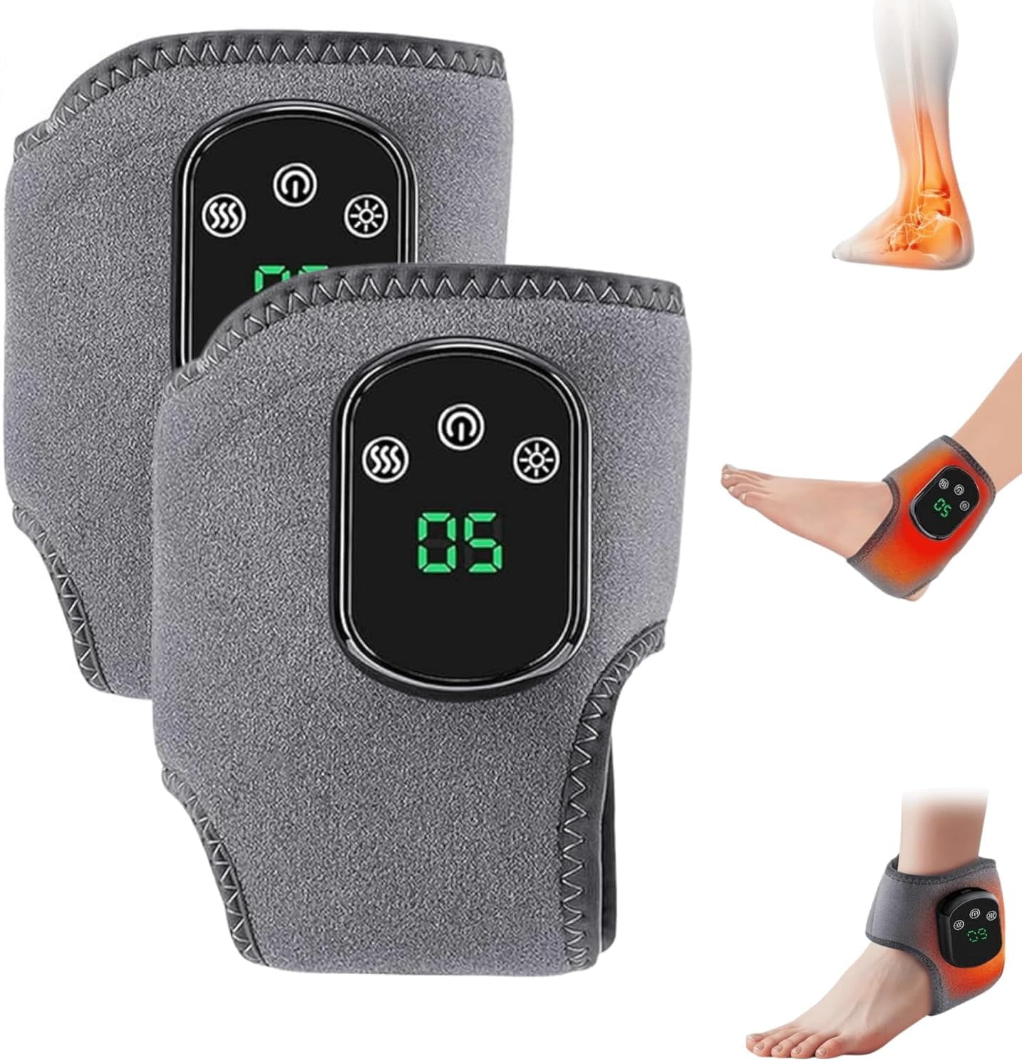 Foot Massager for Neuropathy Pain Relief, 3 Speed Vibration and 5 Heat Settings, Portable Rechargeable Ankle Massager with Touch Screen, Improves Circulation