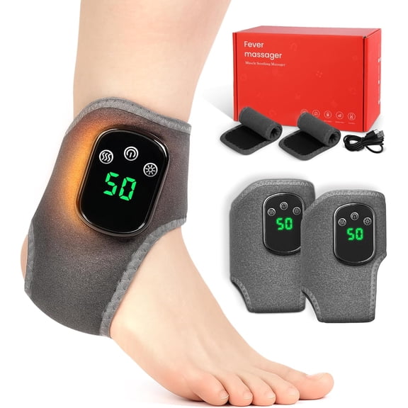 Foot Massager with Triple Method Heat - 3-Level Heat & Vibration Adjustable Ankle Massager for Foot Relief, Electric Wireless Smart Feet Massager with Touch Screen, Compact & Portable for All Ages