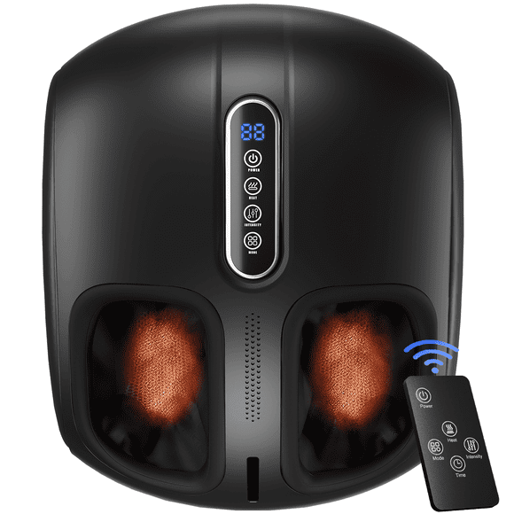 Shiatsu Foot Massager with Heat, 4-Modes Massage & 5 Intensities, Caveen Feet Massage Machine with Remote Control, Auto-Off Timers, Gifts for Women Men