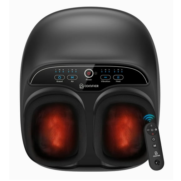 Foot Massager with Heat, Shiatsu Deep Kneading Compression Feet Massage Machine with Remote up to size 13, Black