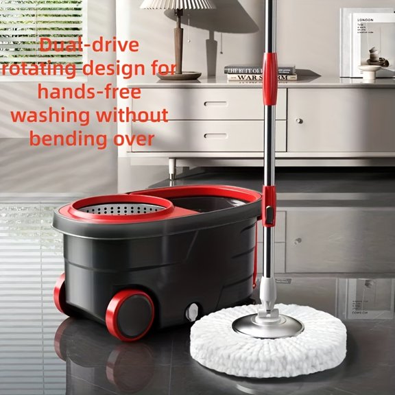 Foot-Operated Spin Mop & Bucket Set - 360° Rotation, Stainless Steel Handle, Microfiber Mop Head Refill for Hard Surface Floors in Home & Office