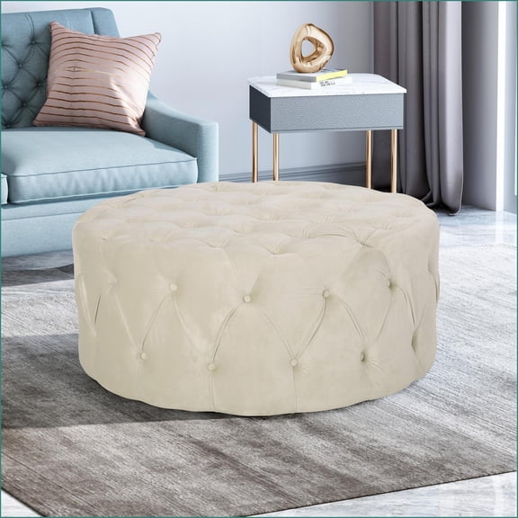 Foot Ottoman, Beige Velvet Upholstered, for Living Room | Beige | Velvet