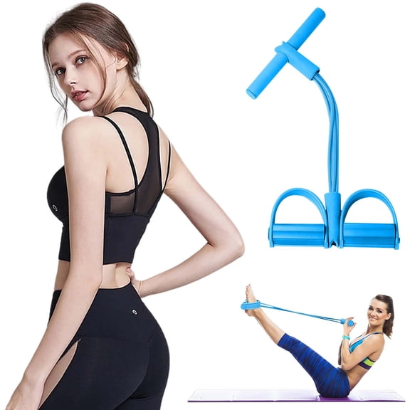 Foot Pedal Resistance Band,4-Tube Pedal Puller Resistance Rope,Yoga Elastic Exercise Bands, for Women Jump Fitness, Abdomen/Arm Weight/Waist/Leg Stretching Slimming Training (Blue)