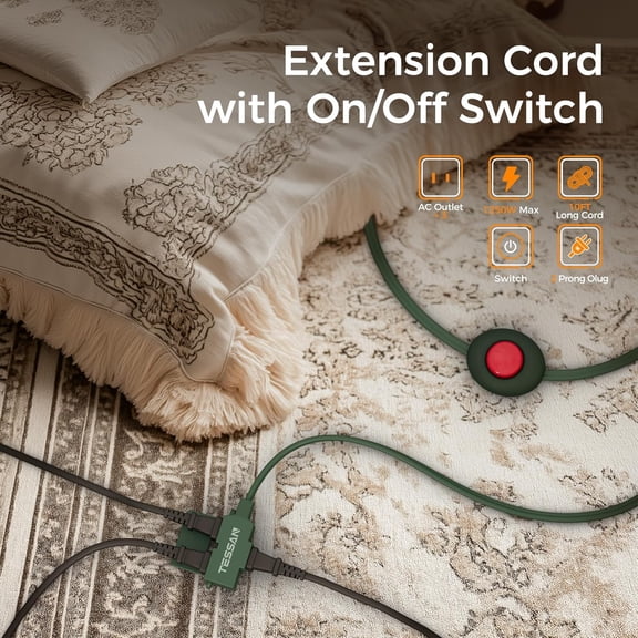 Foot Pedal Switch, Extension Cord with ON/Off Switch, 3 Outlet,10FT, Push Button Extension Cord 1250W, Suitable for Lamps Appliances and Lighting Accessories, Christmas Tree Floor Lamp