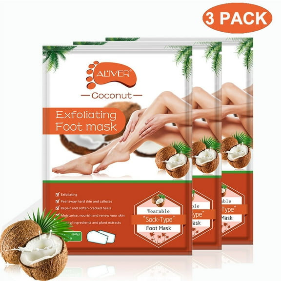 Foot Peel Mask, 3Pack Baby Foot Exfoliant Foot Peel for Callus Remover Booties Removes, Foot Peeling Mask Repairs Rough Heels, Coconut