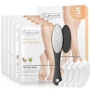 Foot Peel Mask (5 Pairs) - 3-in-1 Foot Peeling Mask + Foot Scrubber + Socks, Foot Care Kit for Cracked Heels, Callus Remover for Feet, Natural Exfoliating for Dead Skin, Foot Peel for Women & Men