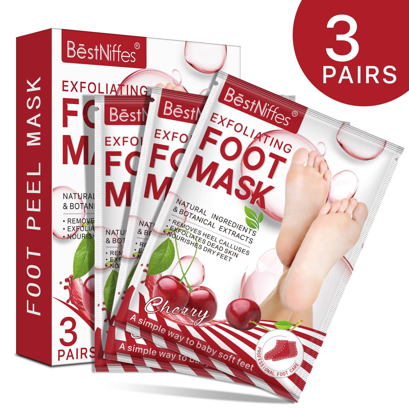 Foot Peel Mask Cherry (3 Pairs/Box), Deep Moisturizing Exfoliating