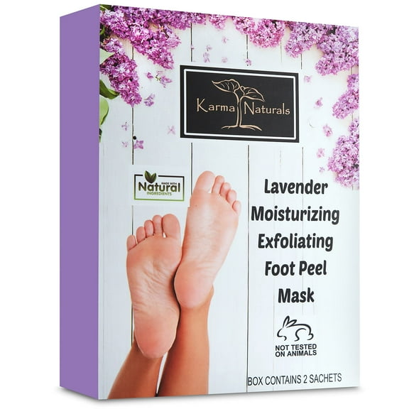 Foot Peel Mask Lavender Moisturizing Exfoliating Foot Masks - Karma Organic Feet Peeling Masks for Dry Cracked Feet, Remove Dead Skin & Calluses - Removes & Repairs Rough Heels, Dry Toe Skin (Pack of