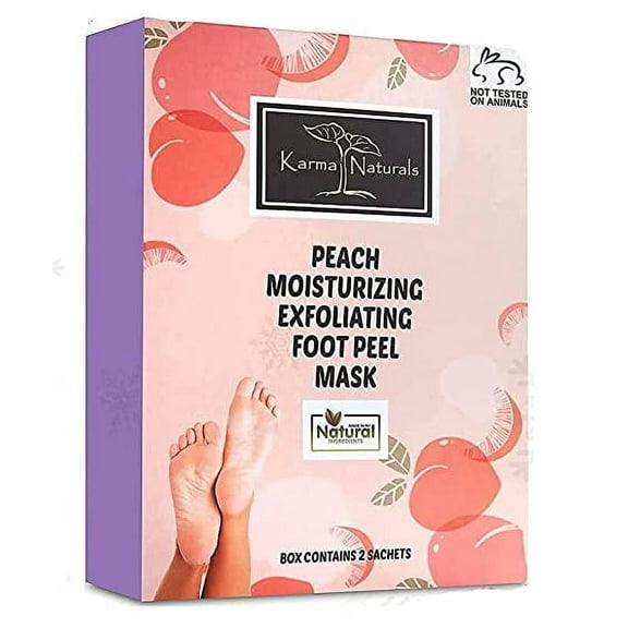 Foot Peel Mask Peach Moisturizing Exfoliating Foot Masks - Karma Organic Feet Peeling Masks for Dry Crackedses Feet, Remove Dead Skin & Callu - Removes & Repairs Rough Heels, Dry Toe Skin (Pack of 2)