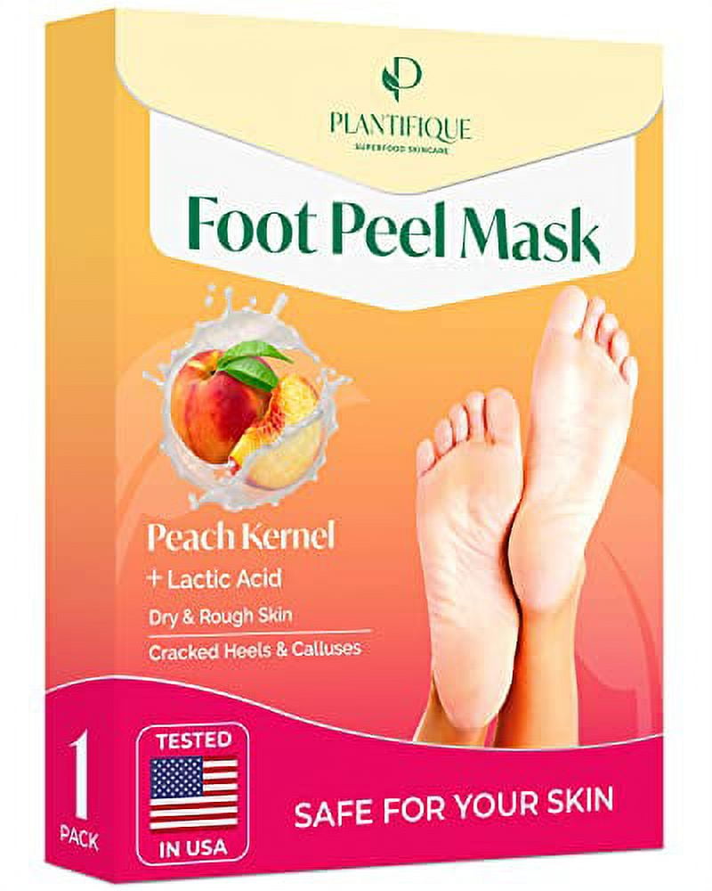 Foot Peel Mask with Peach by Plantifique - 1 Pack Peeling Foot Mask  Dermatologically Tested - Repairs Heels & Removes Dry Dead Skin for Baby  Soft Feet - Exfoliating Mask for Dry