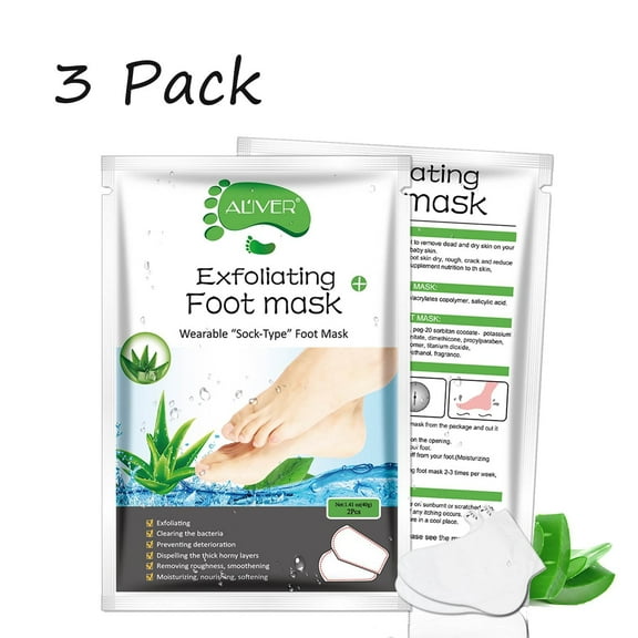 Foot Peeling Mask (3 Pairs) - Removes Dry Dead Skin for Baby Soft Feet - Exfoliating Foot Peel Mask for Dry Cracked Feet (Aloe Vera)