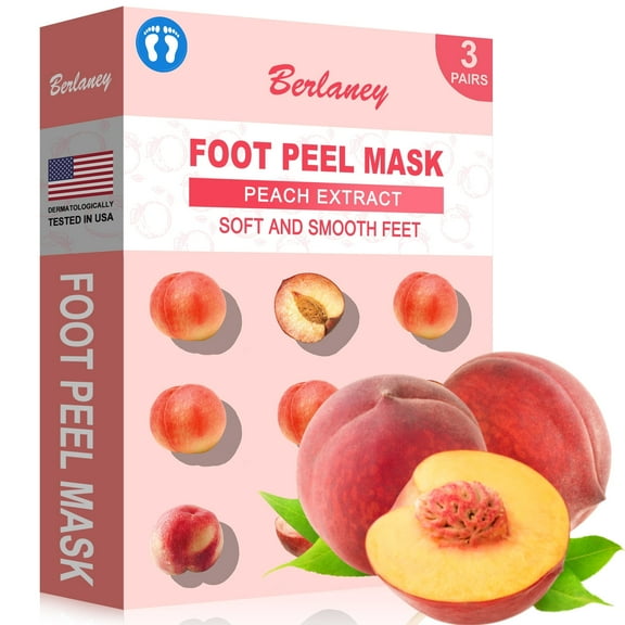 Berlaney Peach Foot Peeling Mask, 3 Pairs of Skin Exfoliating Foot Masks for Dry feet, Cracked heels, Callus, Dead Skin Remover, Smooth Touch Feet, Spa Experience at Home or Travel,3 Pairs