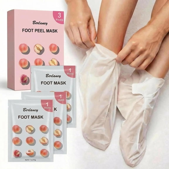 Berlaney peach foot peel mask 3 pairs, brightening exfoliating mask for dull, rough feet