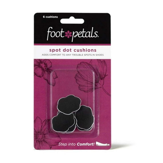 Foot Petals Spot Dot Cushion, Pressure Point Solution for Blister Relief, Rub Protection, Women's Heels, Pumps, Flats, 6pc, Black