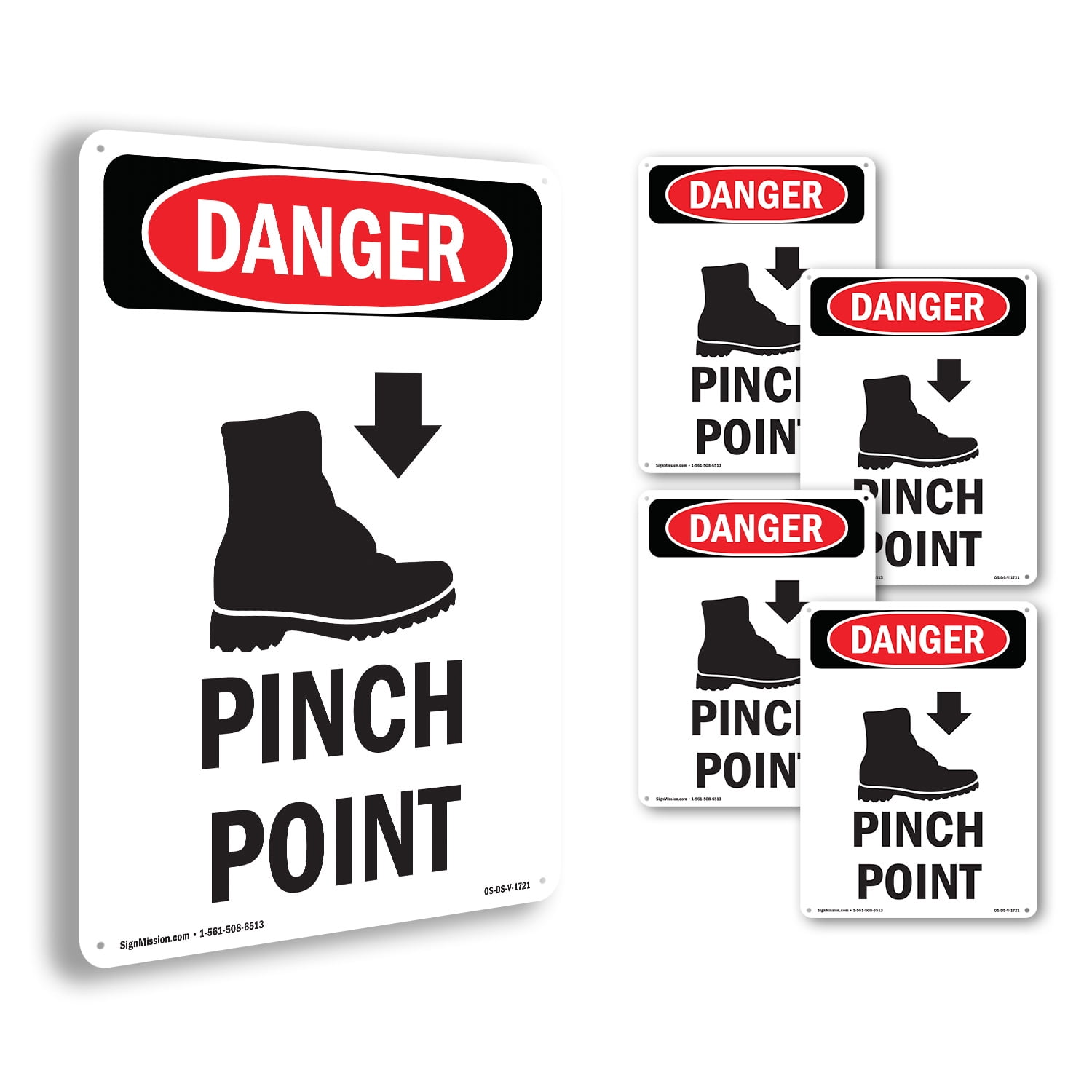 Foot Pinch Point OSHA Danger Rigid Plastic Sign 24 Inch x 18 Inch - 5 ...