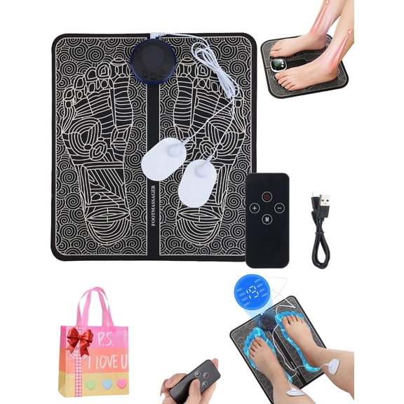 Foot Plate, Foot Massager, 8 Massage Modes, 19 Intensity Levels, Smart Auto Power-Off & Safety Features, Remote Control, USB Rechargeable, Relaxes Muscles for All-Night Comfort (A)