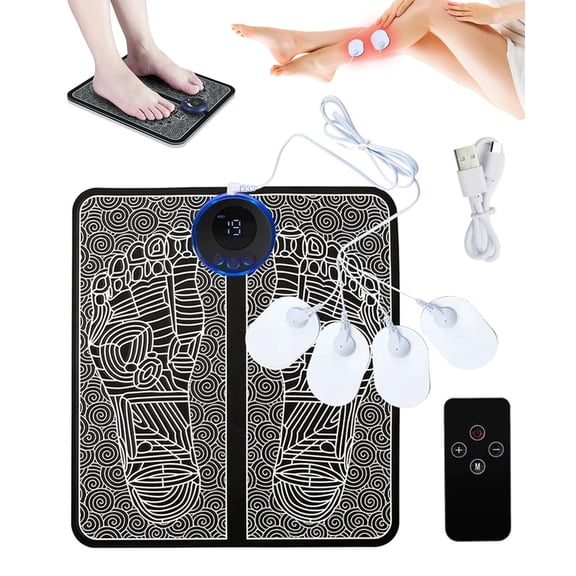 Foot Plate Foot Massager Relaxes Muscles for All-Night Comfort, 8 Massage Modes, 19 Intensity Levels, Smart Auto Power-Off & Safety Features, Remote Control, USB Rechargeable(Q)