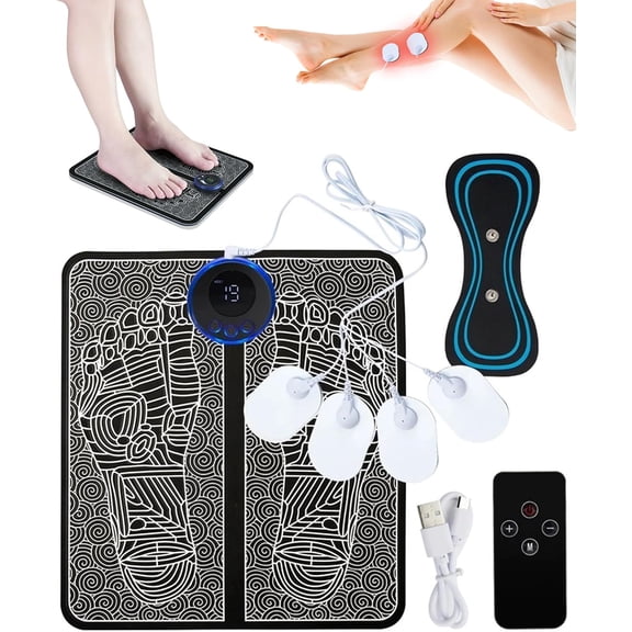 Foot Plate Foot Massager Relaxes Muscles for All-Night Comfort, 8 Massage Modes, 19 Intensity Levels, Smart Auto Power-Off & Safety Features, Remote Control, USB Rechargeable