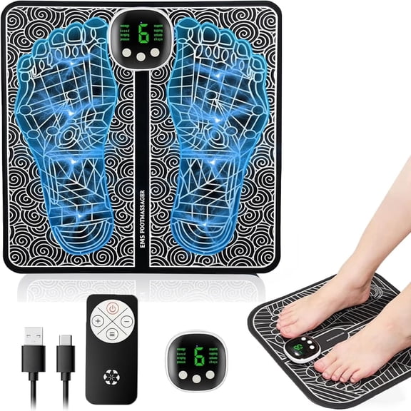 Foot Plate Foot Massager Relaxes Muscles for All-Night Comfort, 8 Massage Modes, 19 Levels, Smart Auto Power-Off & Safety Features, Remote Control, USB Rechargeable