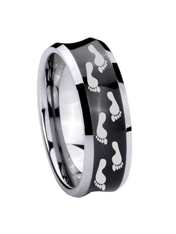 Foot Print Concave Black Tungsten Men Ring 10MM
