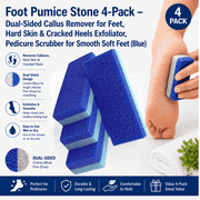 Foot Pumice Stone 4-Pack   Dual-Sided Callus Remover for Feet, Hard Skin & Cracked Heels Exfoliator, Pedicure Scrubber for Smooth Soft Feet Blue
